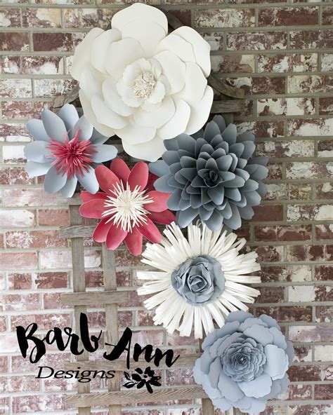 Pink Gray And Cream Paper Flower Set Barb Ann Designs