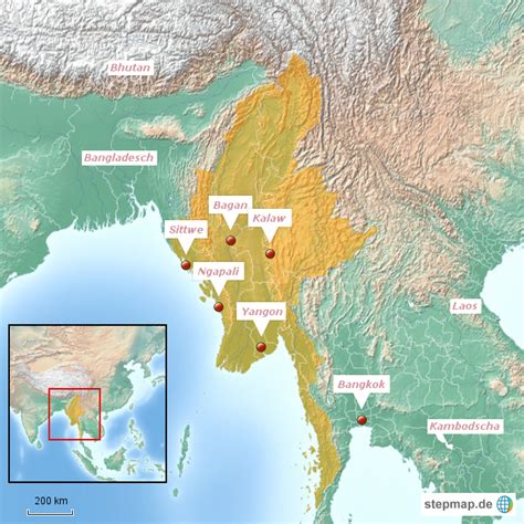 StepMap Myanmar Landkarte für Asien