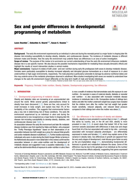 Pdf Sex And Gender Differences In Developmental Programming Of Metabolism