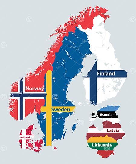 Scandinavia And Baltic Countries Political Detailed Map Vector
