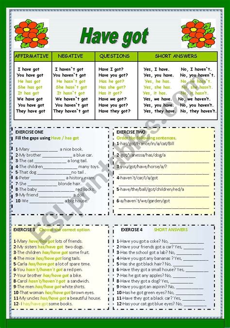 Have Got Exercises Printables