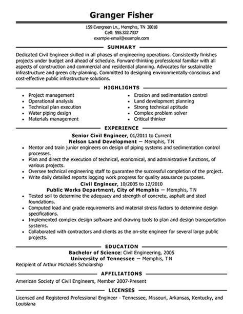 Here are several types of engineering professions and resume objective examples: Best Civil Engineer Resume Example From Professional ...