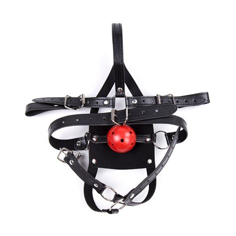 Faux Leather Head Harness Panel Ball Bondage Open Mouth Gag Restraint