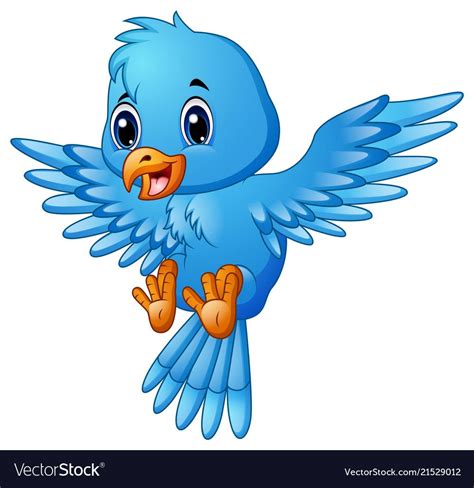 Cute Blue Bird Cartoon Flying Vector Image On Blue Bird Cartoon Cute