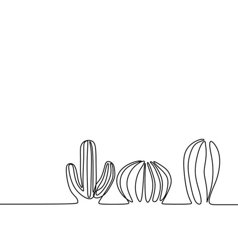 One Line Drawing Cactus Design Forms A Circle And Also Includes