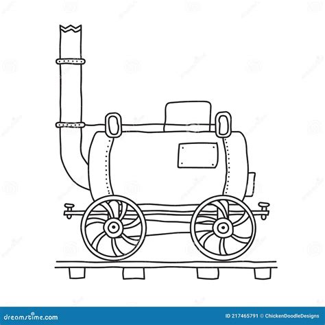 Old Fashioned Steam Engine Locomotive In A Hand Drawn Doodle Sketch