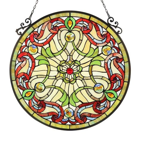 Chloe Tiffany Style Victorian Design Window Panel Round Stained Glass
