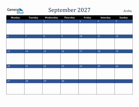 September 2027 Aruba Holiday Calendar