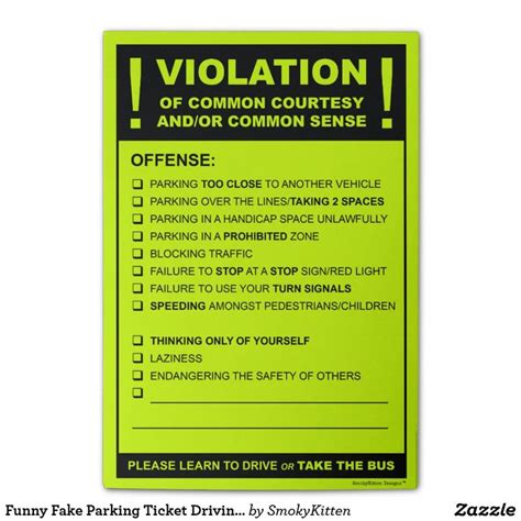 Funny Fake Parking Ticket Driving Citation Post It Notes