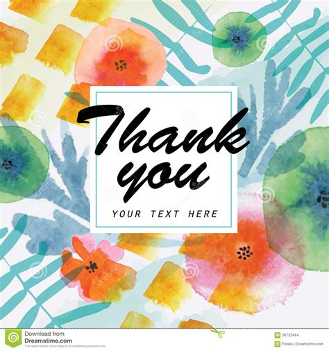 Thank You Card Decorated With Watercolor Floral Elements Stock Vector