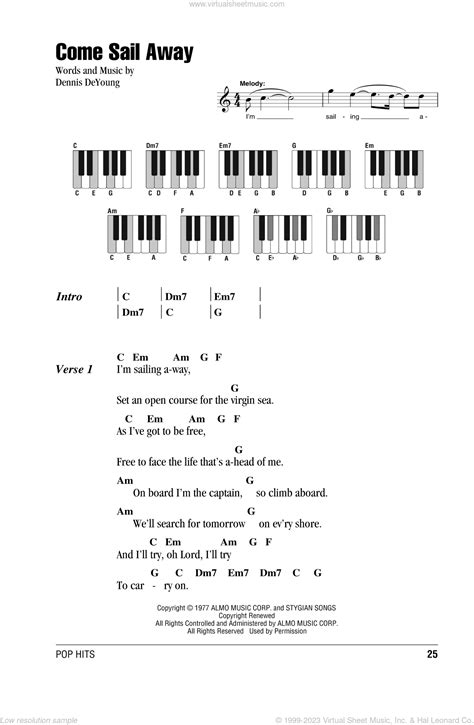 Come Sail Away Sheet Music Intermediate Version 2 For Piano Solo Chords Lyrics Melody