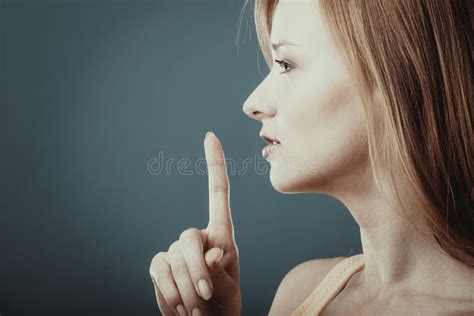 Woman Asking For Silence Finger On Lips Stock Image Image Of Secrecy