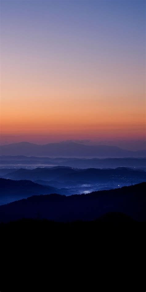Sunset Horizon Mountains Silhouette 1080x2160 Wallpaper Scenery