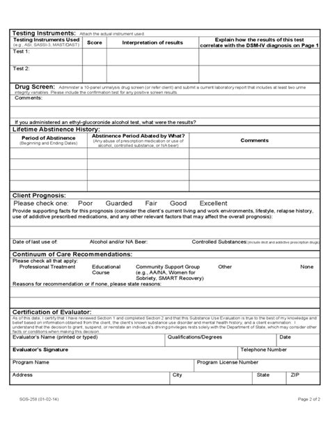 Substance Abuse Evaluation Form Michigan Free Download