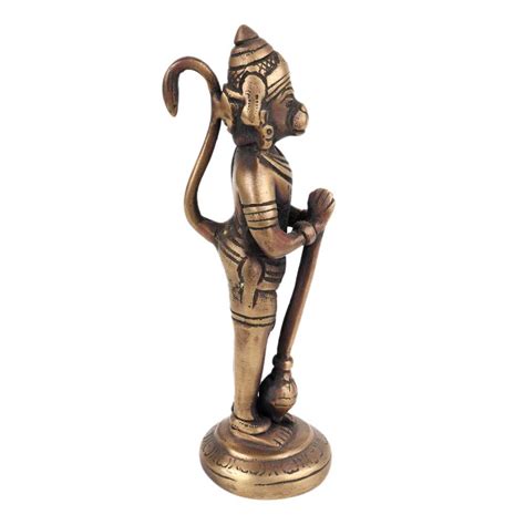 Brass Hanuman Idol Statue Standing Holding Mace
