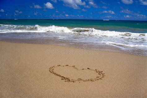 Valentines Heart On Sand On Beach Stock Image Image Of Cloud