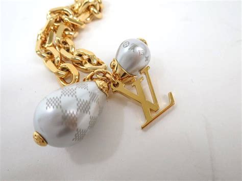 Louis Vuitton Monogram Damier Gold Pearl Lv Charm Chain Link Bracelet