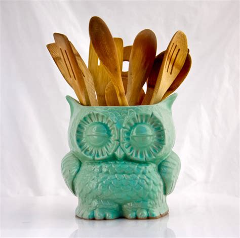 Owl Kitchen Utensil Holder Choose Your Color Handmade Large Etsy Canada Owl Planter Ceramic