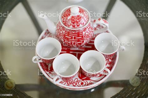 Teapot And Cups For Chinese Wedding Tea Ceremony Stock Photo Download