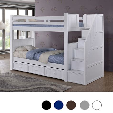 Dillon White Twin Bunk Bed With Stairway Storage Reviews