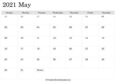 Printable May 2021 Calendar With Holidays Template Planners One Images