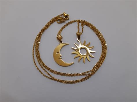 Dije Sol Y Luna Dorados Acero Inoxidable Parejas Amor Astros | MercadoLibre