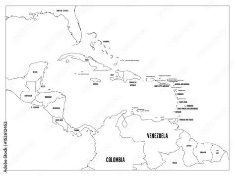 Central America And Carribean States Political Map Black Outline