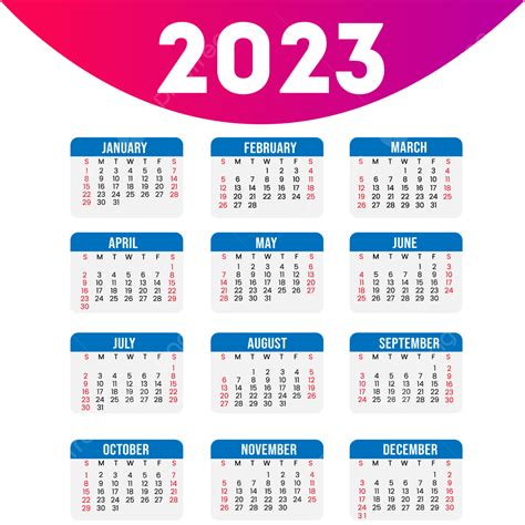 2023 Twelve Months Calendar Vector Clipart 2023 Calendar Calendar