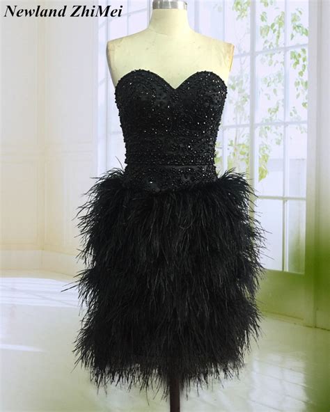 Stunning Black Handmade Crystals Cocktail Dress Sexy Sweetheart Ostrich