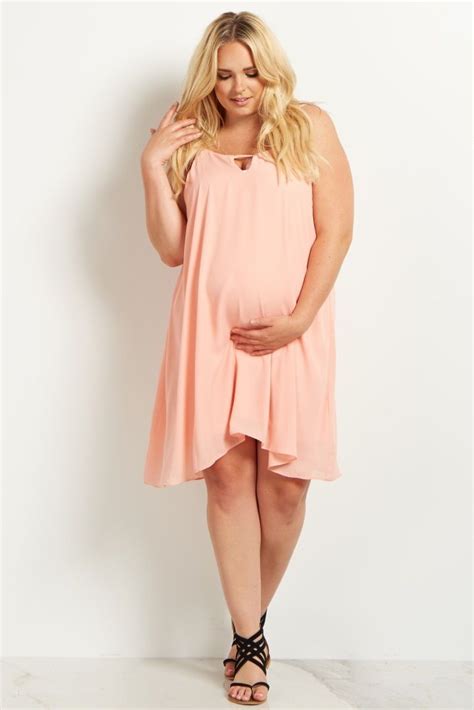 Light Pink Chiffon Cutout Plus Size Maternity Dress Maternity Mini