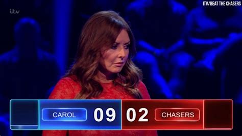 Itv Beat The Chasers Carol Vorderman Distracts Viewers With Same