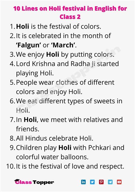 10 Lines On Holi Festival In English For Class 2 Holi Festival Holi