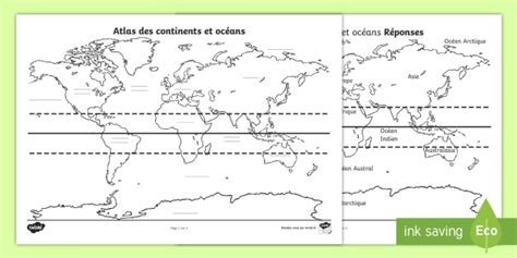 Atlas à Compléter Les Continents Et Océans
