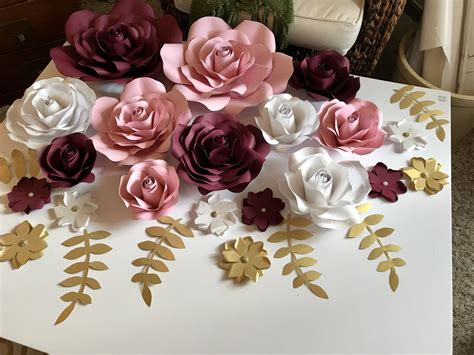 Along with printable files png & pdf. Burgundy/pink/pearl/gold paper flower backdrop | Floral ...