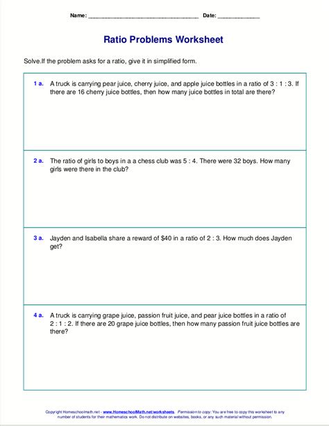 (where y is the money gained in dollars and x is the hours. Free worksheets for ratio word problems