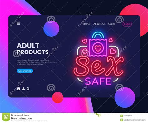 sex safe neon creative website template design vector illustration sex shop concept for website
