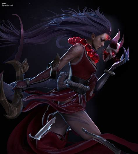 A Woman Dressed In Red And Holding Two Swords With Her Hair Flying Through The Air