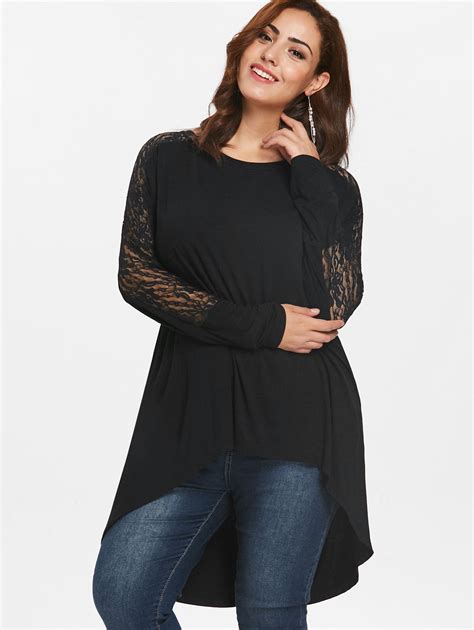 Wipalo Halloween Plus Size 5xl Lace High Low T Shirt Fall