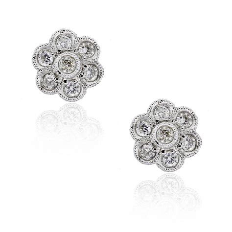 18k White Gold 28ctw Diamond Flower Stud Earrings