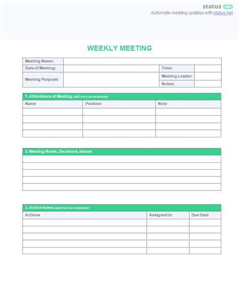 Weekly Team Meeting Agenda Template Excel Portal Tutorials