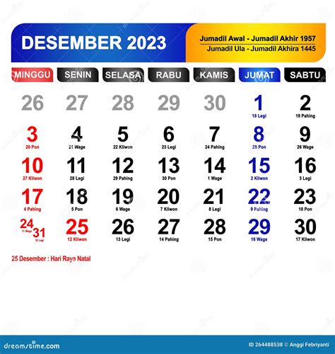 Kalender Bulan Desember 2023 Lengkap Dengan Hari Libur Photo Stock