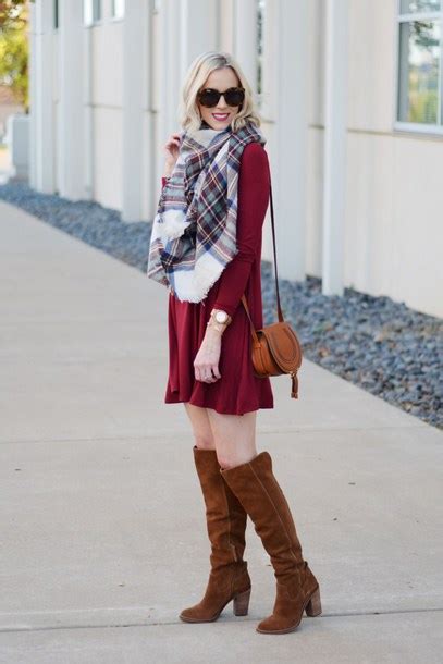 Straight A Style Blogger Dress Shoes Fall Outfits Boots Shoulder Bag Red Dress Scarf