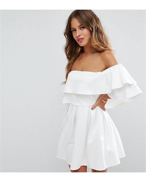 Asos Ruffle Off Shoulder Mini Dress In White Lyst