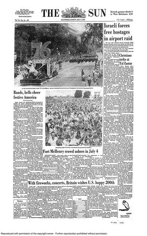 The Sun Front Page July 4 1976 Baltimore Sun