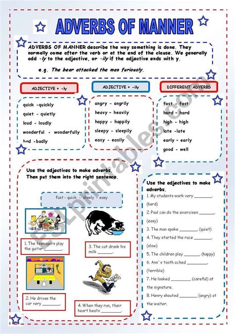 Complete the sentences with the correct adverbs from the word box. ADVERBS OF MANNER- Use, form and written exercises. Hope ...