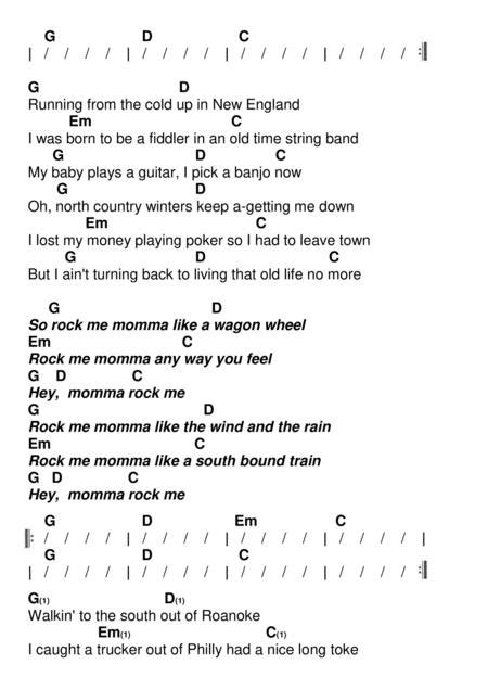 Wagon Wheel As Sung By Darius Rucker Music Sheet Download
