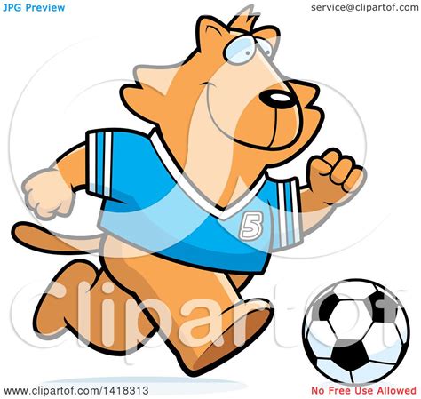 Cartoon Clipart Of A Sporty Ginger Cat Playing Soccer Royalty Free