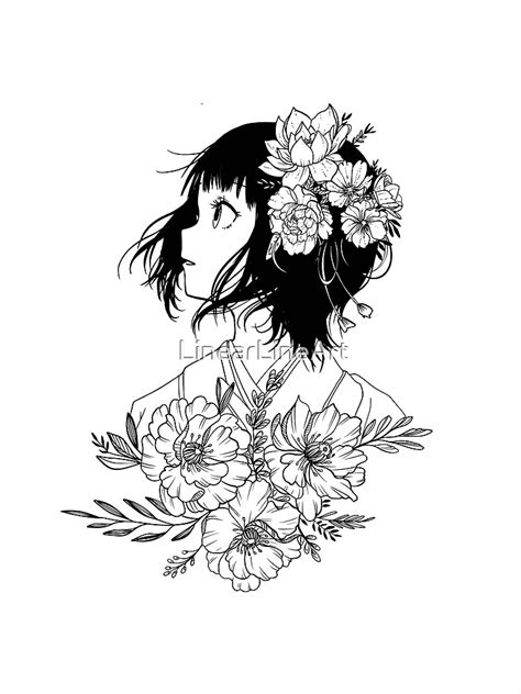 Anime Girl Flowers Black And White Photographic Print For Sale By