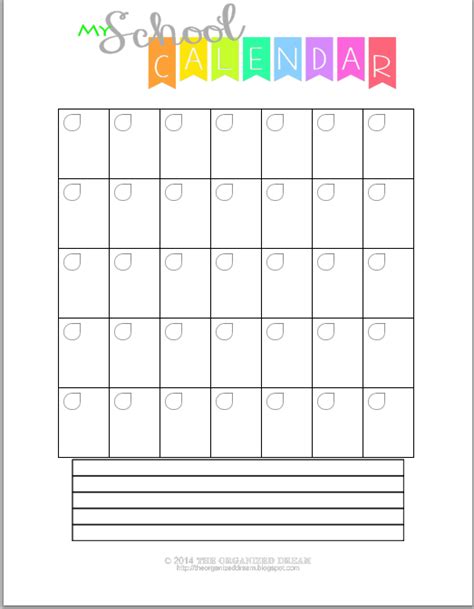 Free Blank Back To School Calendar Printables The Organized Dream