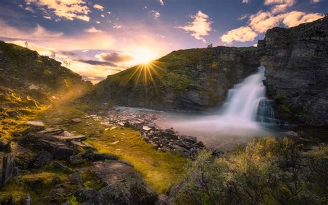 Beautiful Waterfall And Sunrise Hd Nature 4k Wallpapers